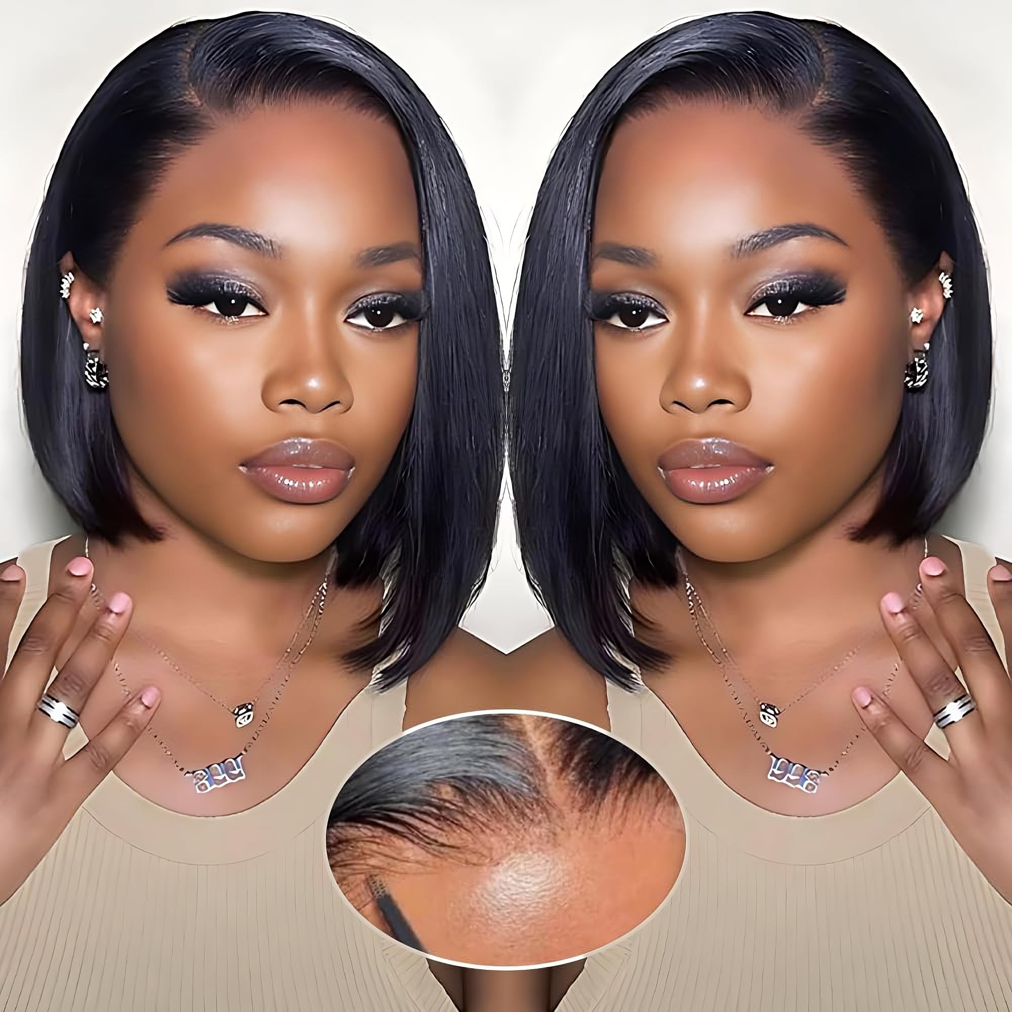 EQ DUOUPA Wear and Go glueless bob wig front view with natural hairline for easy daily wear.