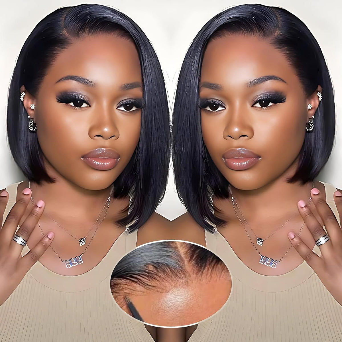 EQ DUOUPA Wear and Go glueless bob wig front view with natural hairline for easy daily wear.