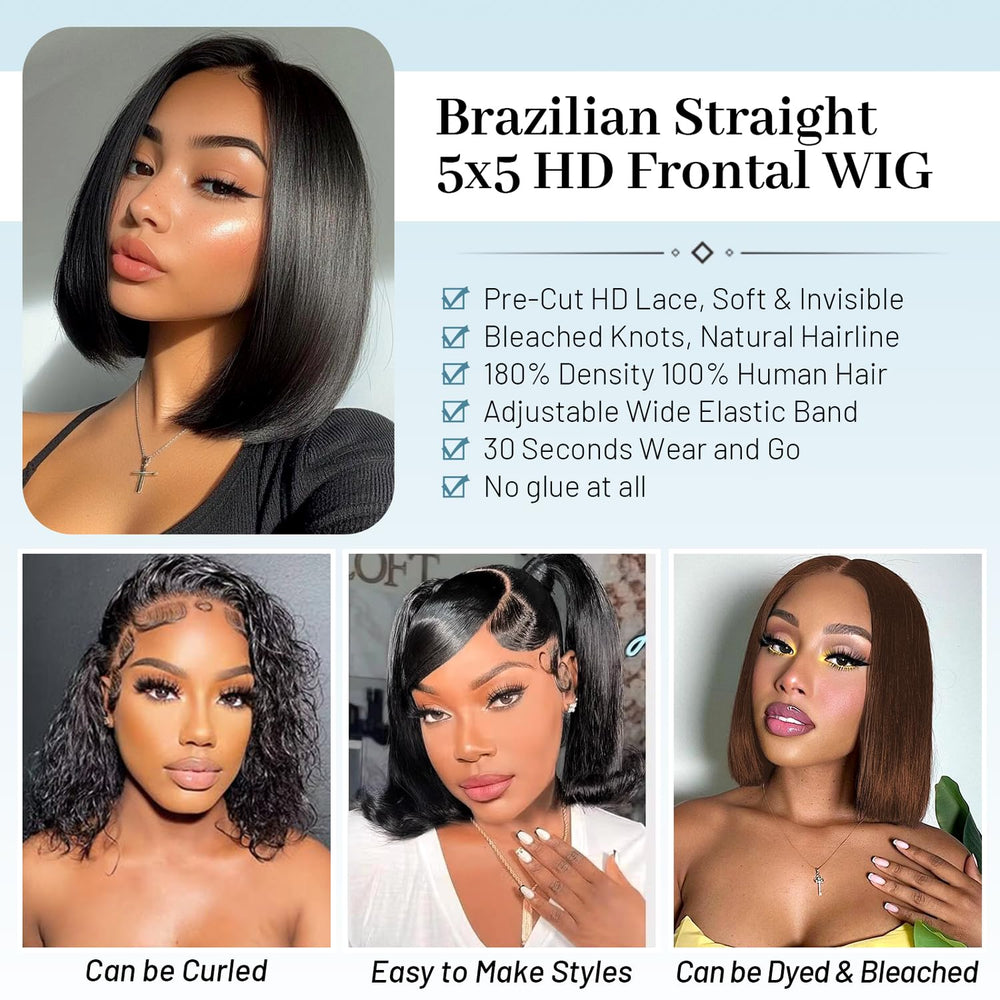 EQ DUOUPA Wear and Go glueless bob wig straight bob texture for versatile casual looks.