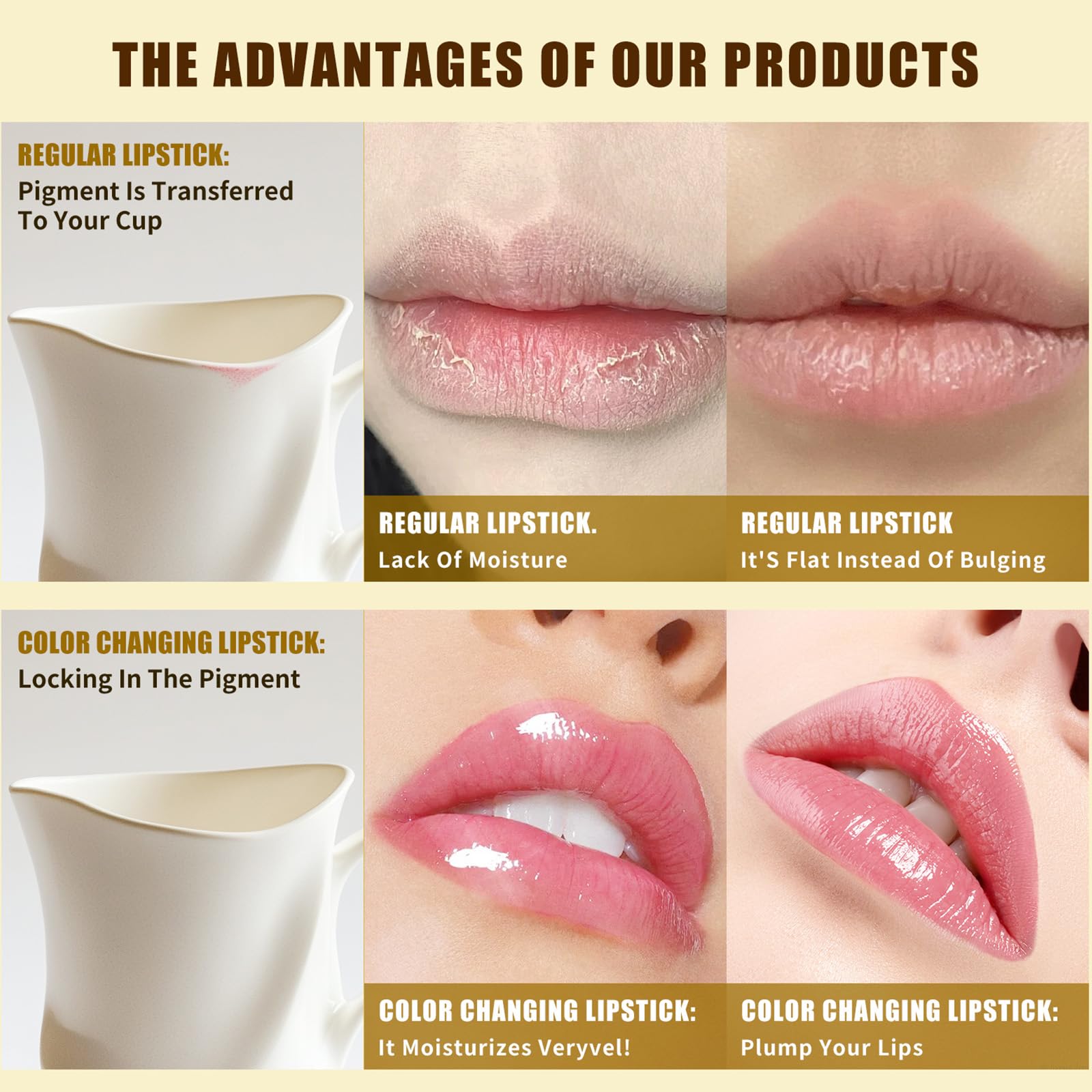 Eqimznv labial cambio-color dos-piezas: brillo nutritivo para labios hidratados.