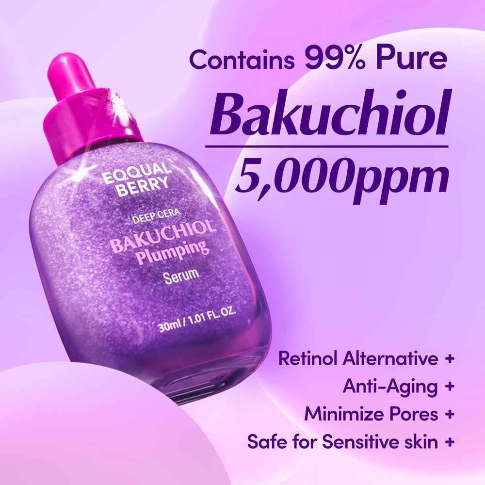 EQQUALBERRY Bakuchiol serum texture close-up shows creamy consistency for comfortable daily use.