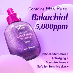EQQUALBERRY Bakuchiol serum texture close-up shows creamy consistency for comfortable daily use.