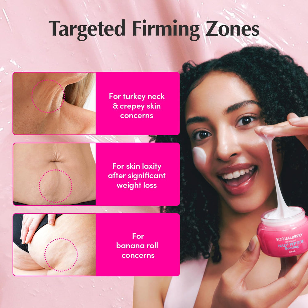 EQQUALBERRY NAD+ Peptide Boosting Cream dispensing action suggests easy application.