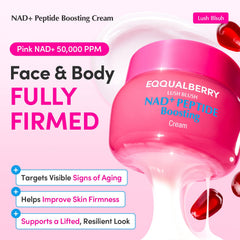 EQQUALBERRY NAD+ Peptide Boosting Cream jar side highlights compact packaging.