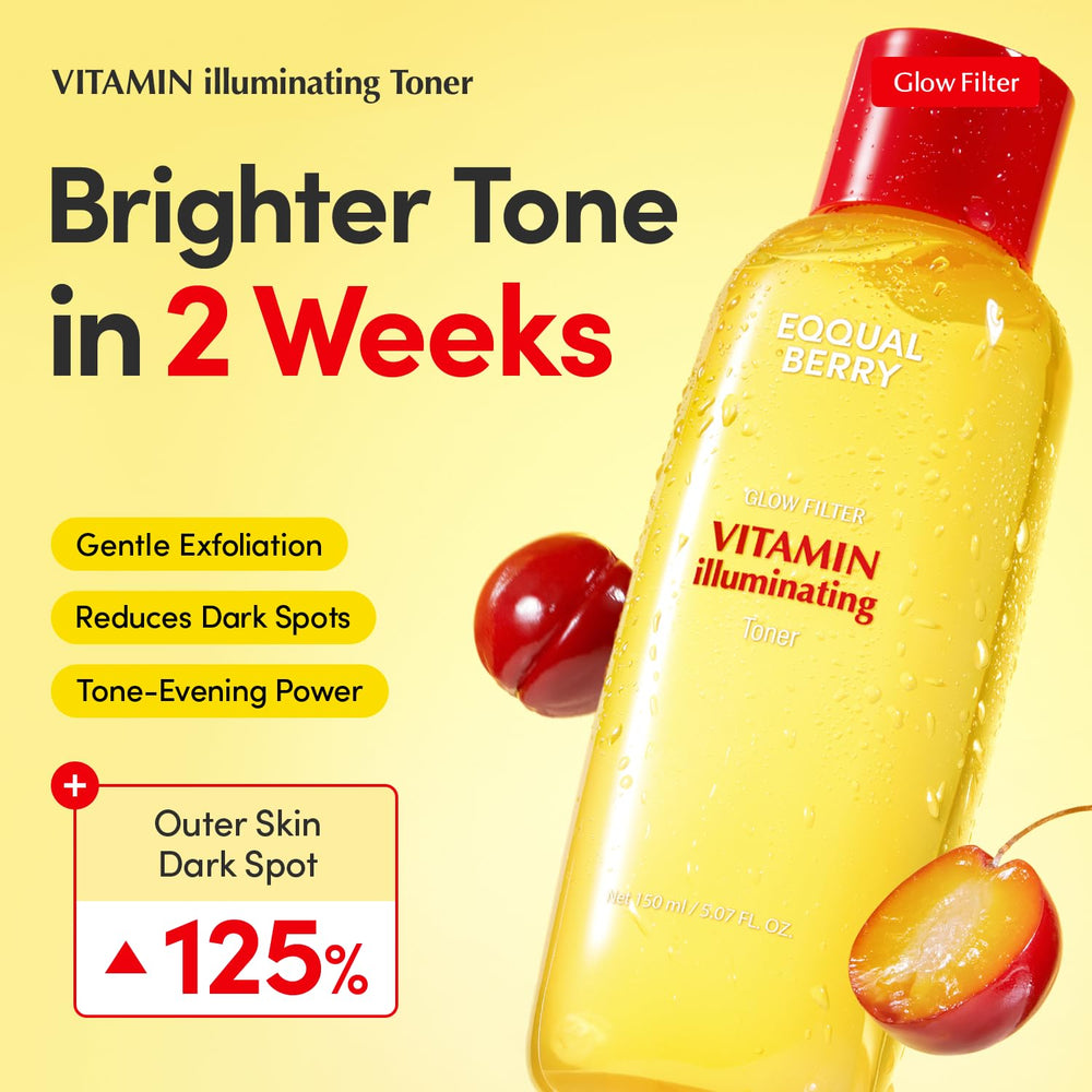 EQQUALBERRY Toner application showing glow-ready skin preparation.