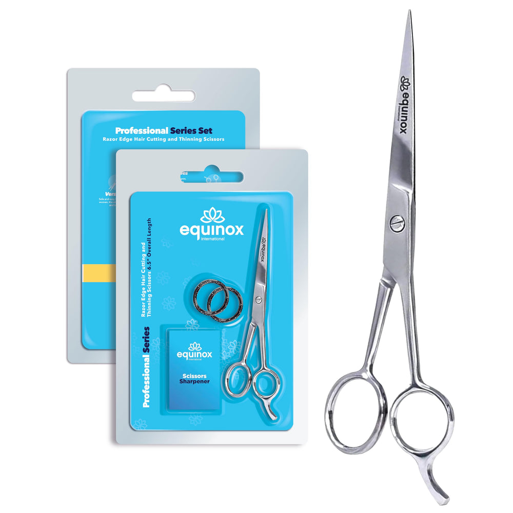 Equinox 6.5-inch hair cutting scissors blade close-up in ice-tempered steel for precise trims