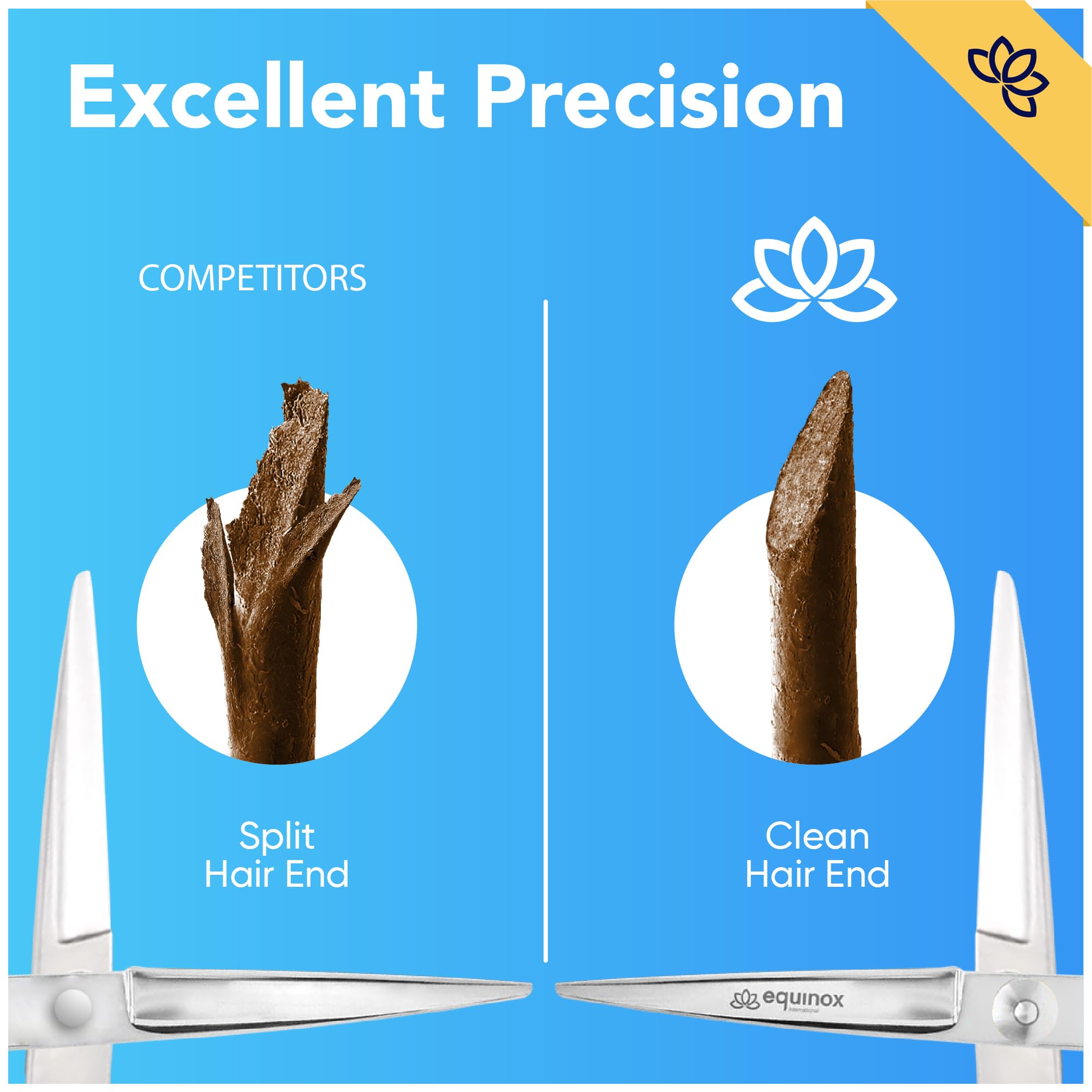 Equinox hair cutting shears with finger inserts and rest boost comfort and control