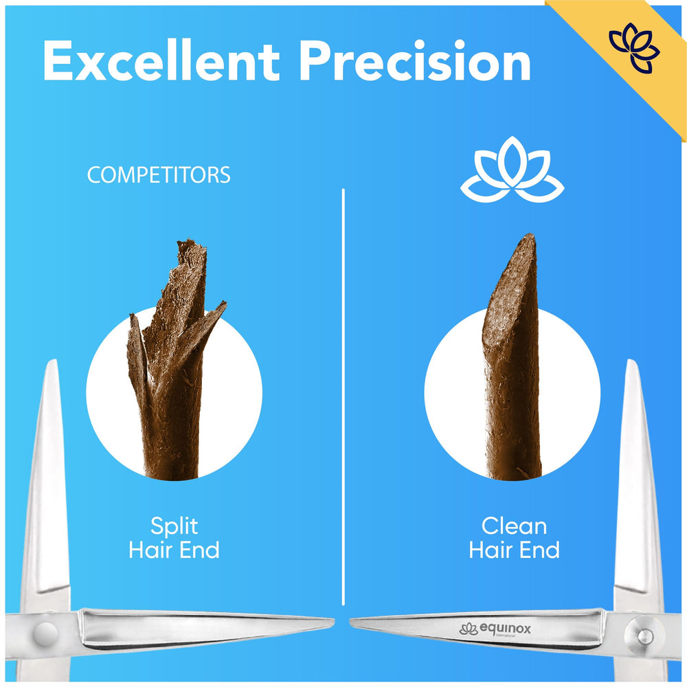 Equinox hair cutting shears with finger inserts and rest boost comfort and control