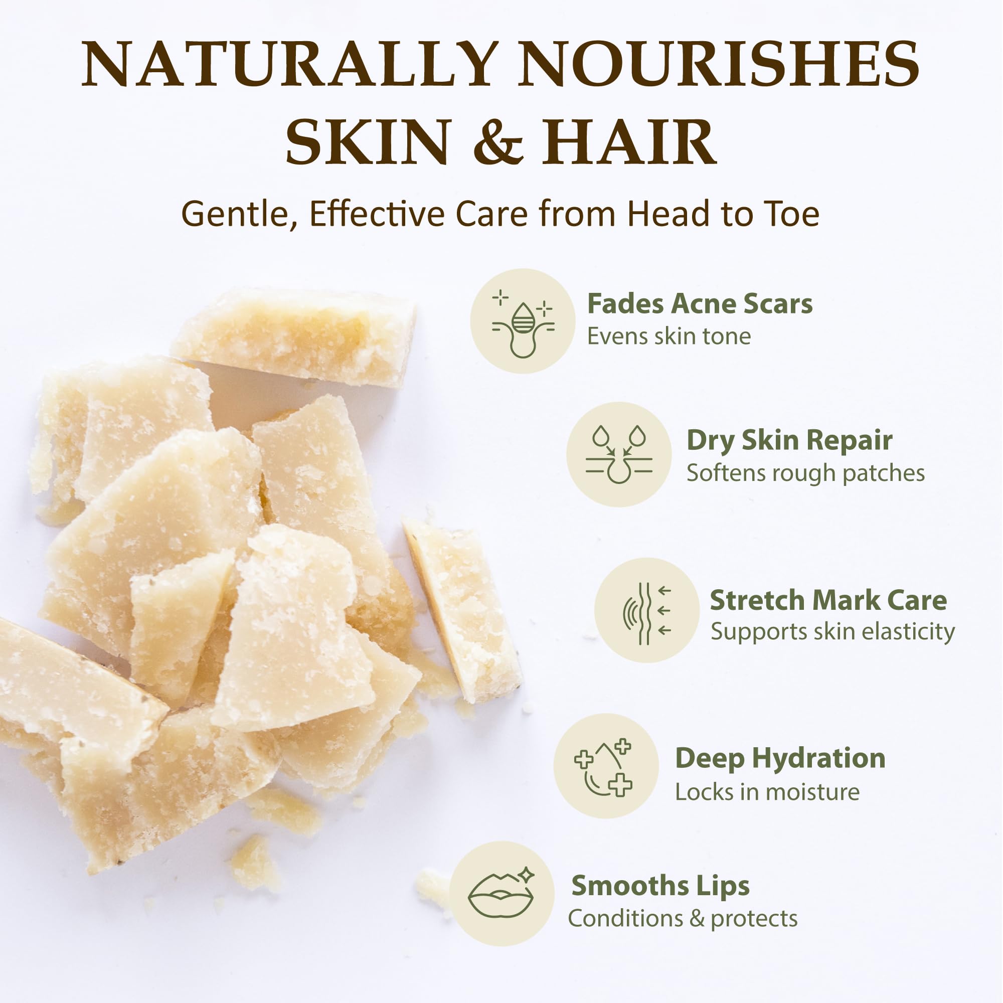Era of Nature Cocoa Butter Raw on hands or hair demonstrates gentle daily care.