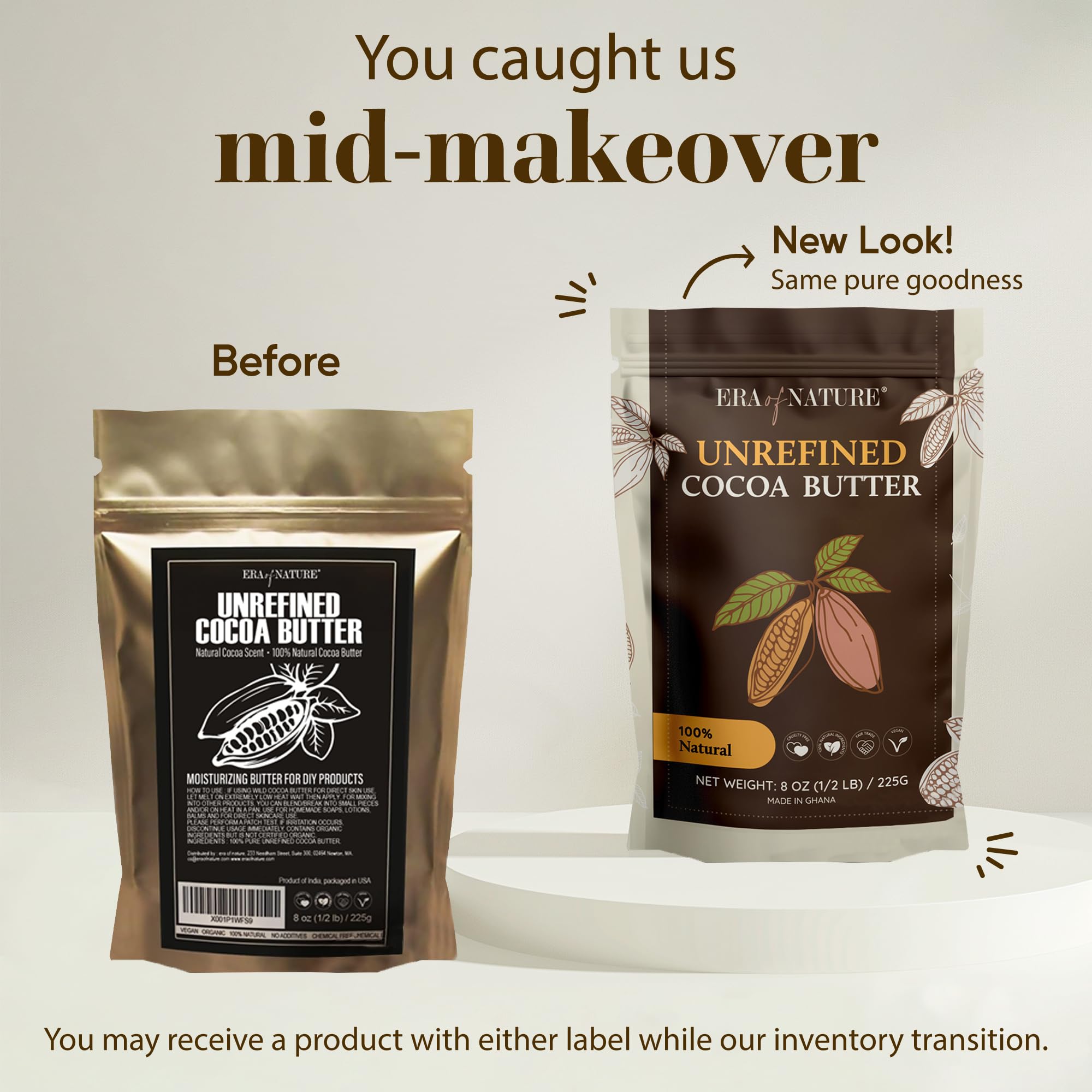 Era of Nature Cocoa Butter Raw melts on skin for easy DIY body care.