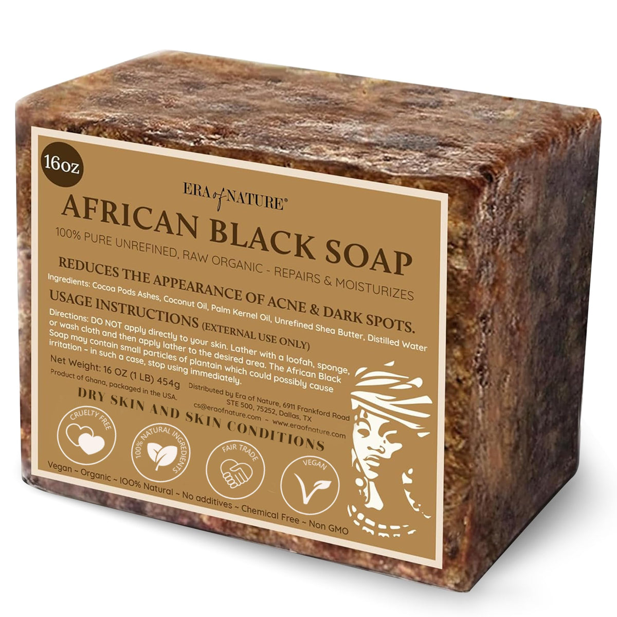 era of nature Jabón Negro Africano Crudo, ideal para limpieza suave diaria