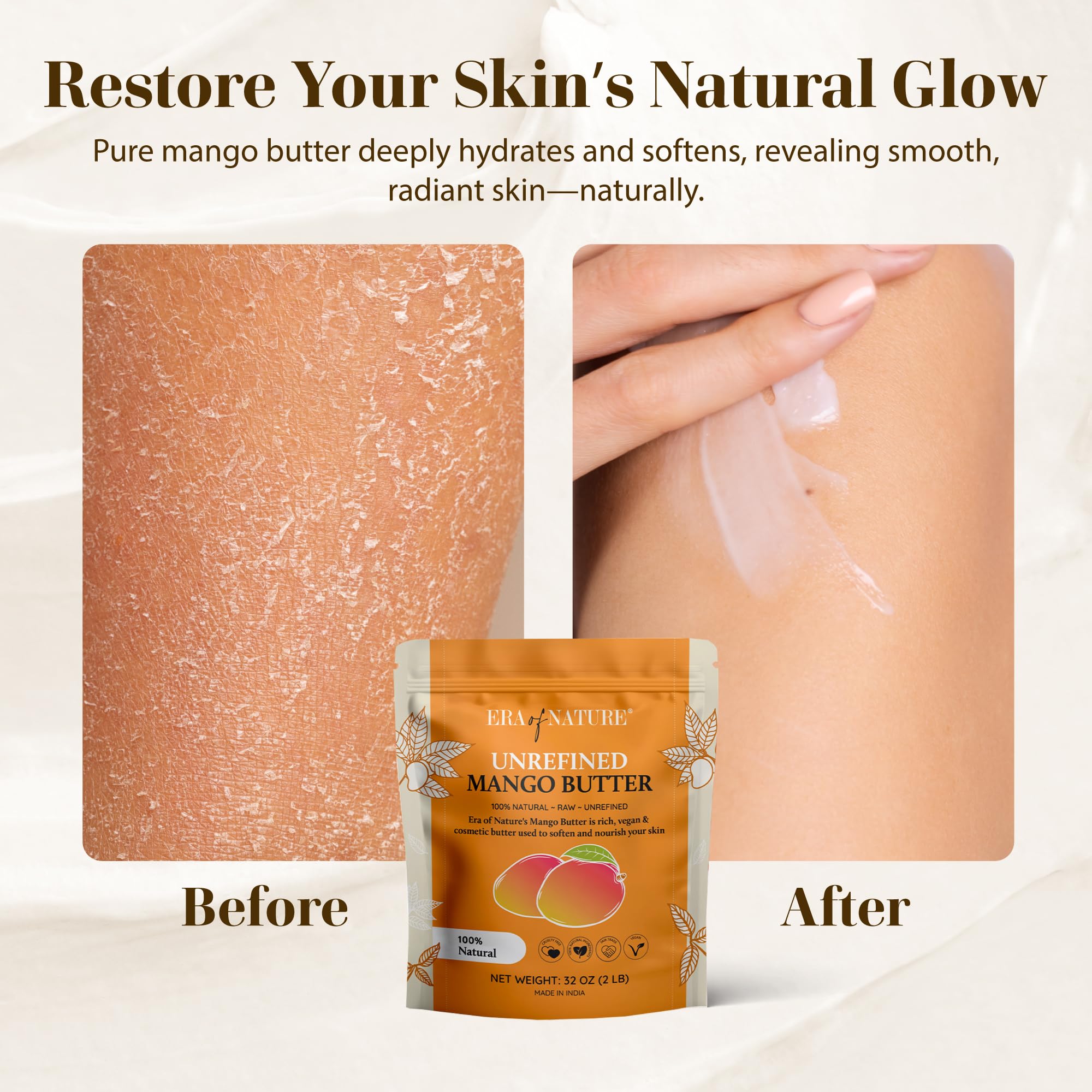 Era of Nature Mango Butter Block hair conditioning shot, supports smoothing and conditioning.