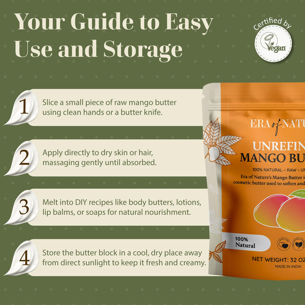Era of Nature Mango Butter Block lip balm base, blends easily for DIY lip care.