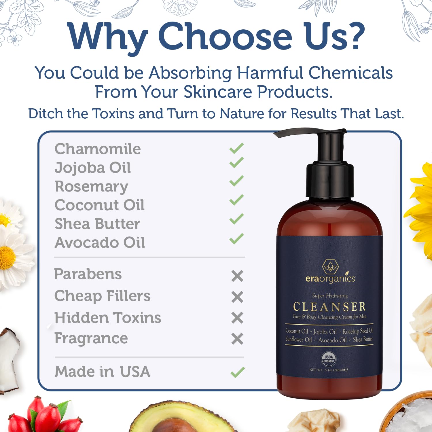 Era Organics fórmula hidratante limpia sin resecar la piel.