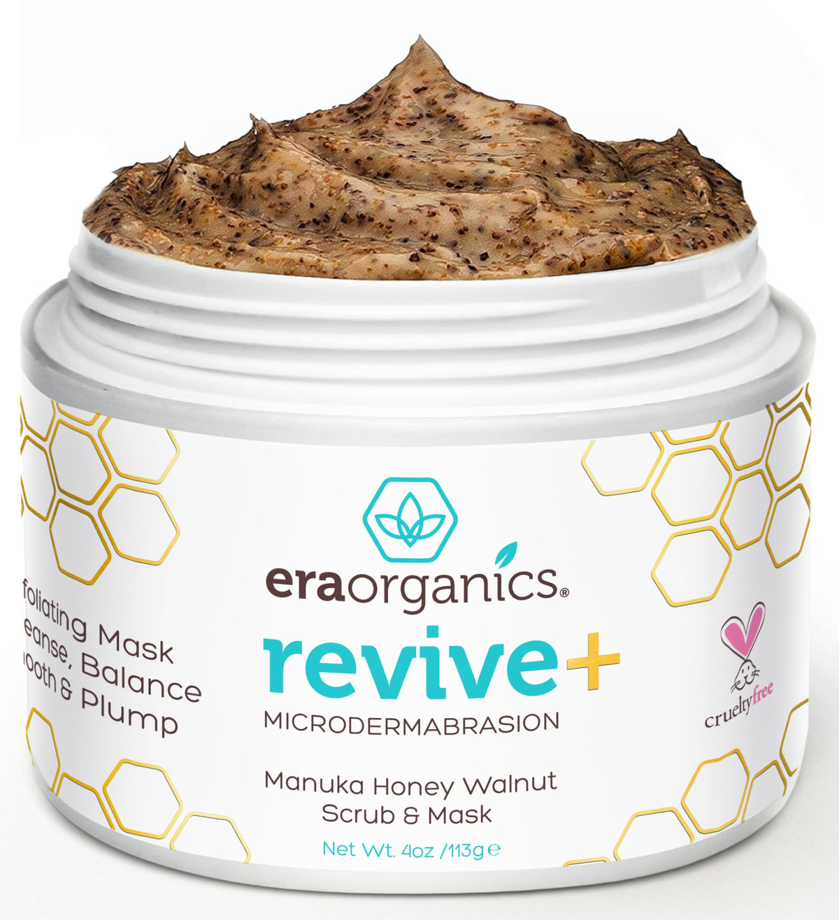 Era Organics Manuka Honey Exfoliating Face Scrub jar with gentle exfoliation for smoother skin
