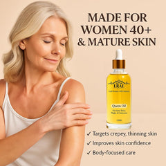 ERAE Queen Body Oil close-up highlights texture and absorption.