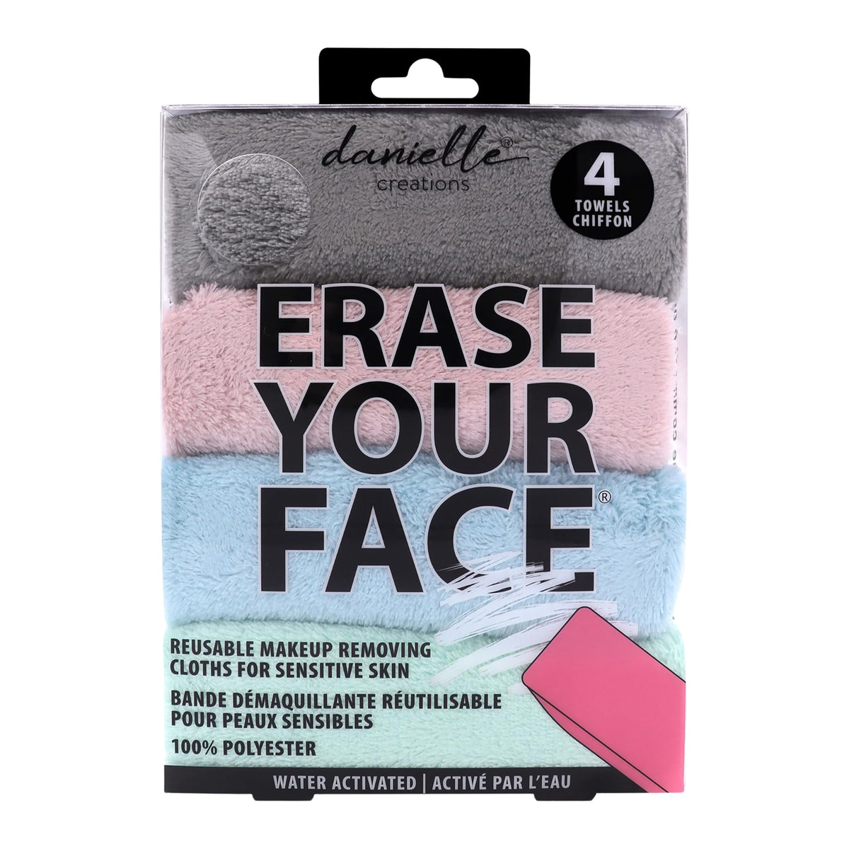 Almohadillas ERASE YOUR FACE de microfibra en pastel, uso diario para piel sensible.