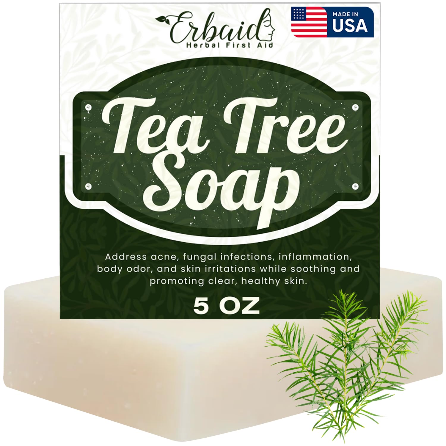Erbaid Jabón Árbol de Té para cara, defensa natural y limpieza suave.