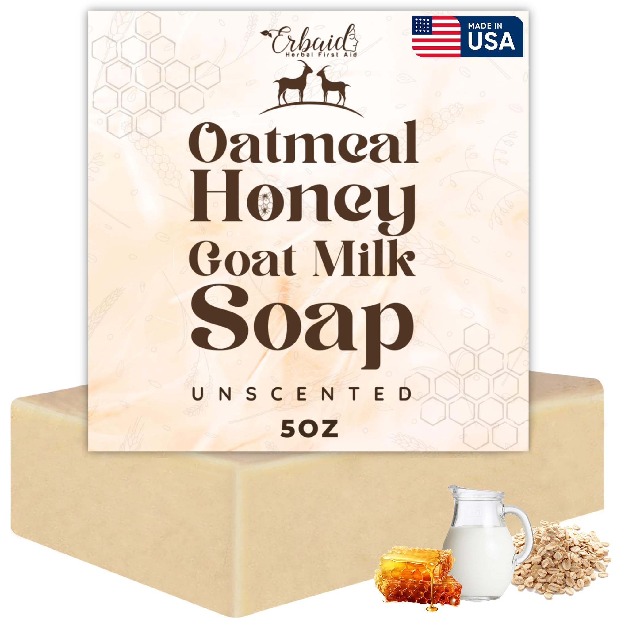 Erbaid Jabón Avena Miel – barra para rostro y cuerpo, cuidado suave en piel sensible.