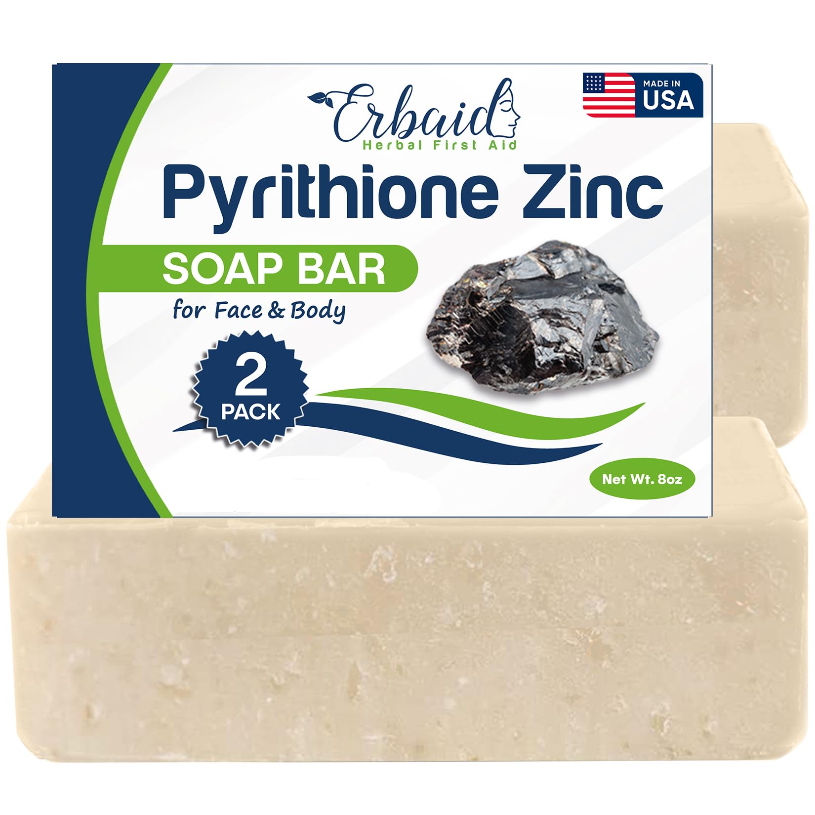 Erbaid zinc soap bar for daily cleansing of face and body, refreshing skin.