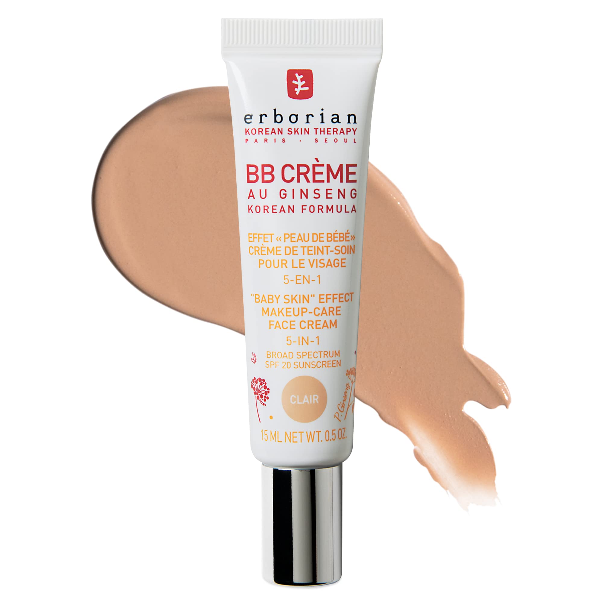 Erborian BB Cream with Ginseng bottle closeup shows lightweight natural finish
