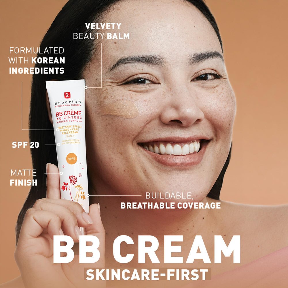 Erborian BB Cream Ginseng SPF 20 tube highlights daily sun protection and easy application