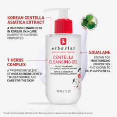 Erborian Centella Cleansing Gel foam illustrating a gentle lather purifying without dryness.