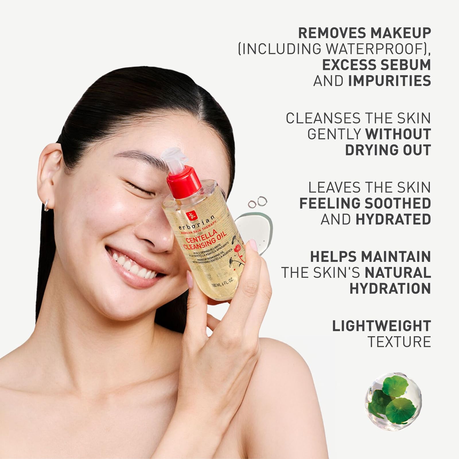 Erborian Centella Cleansing Oil dissolves waterproof makeup while preserving hydration.