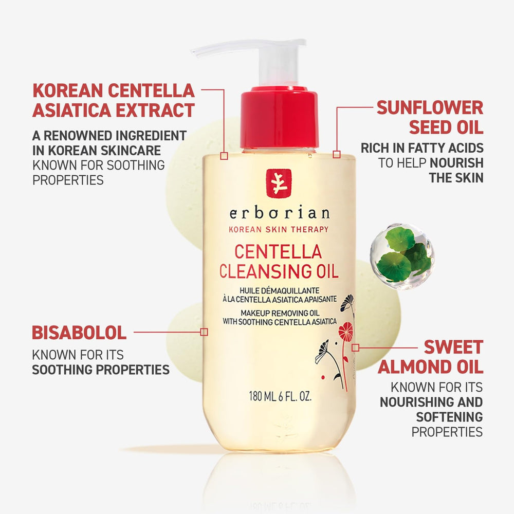 Erborian Centella Cleansing Oil transforms into a milky lotion for quick cleansing.