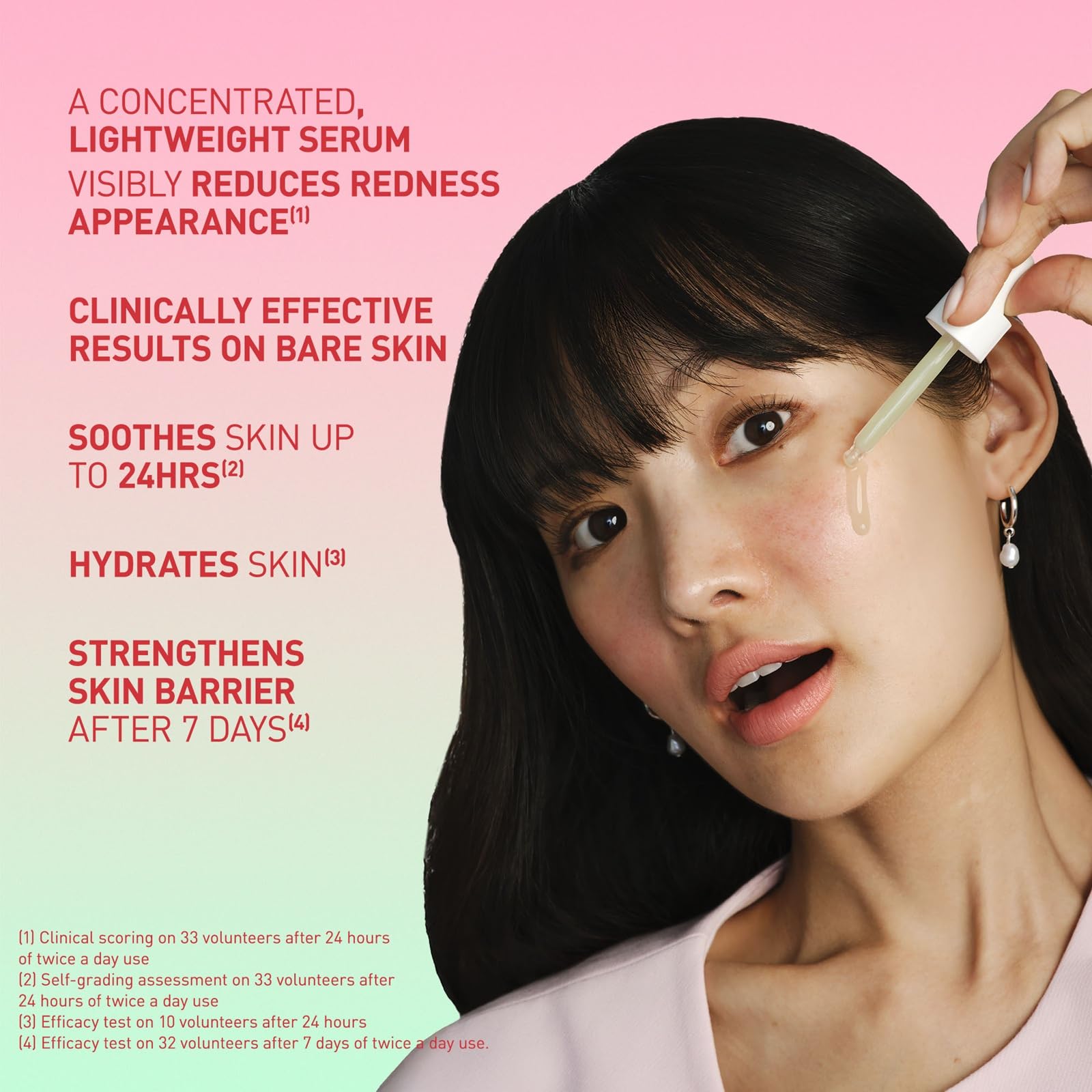Aplicación suave de Erborian Centella Red Serum en rostro para uso diario.
