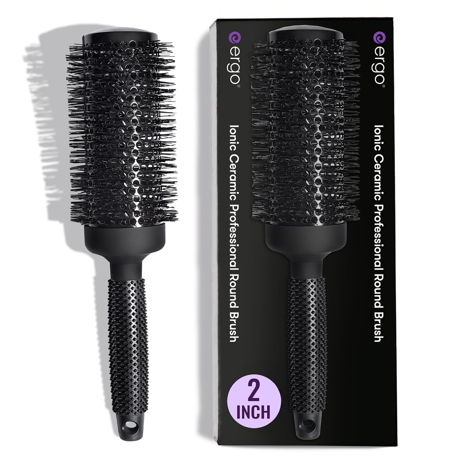 ERGO Ceramic Ionic Round Brush blowout closeup for salon-quality results.