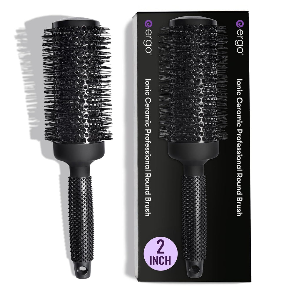ERGO Ceramic Ionic Round Brush blowout closeup for salon-quality results.
