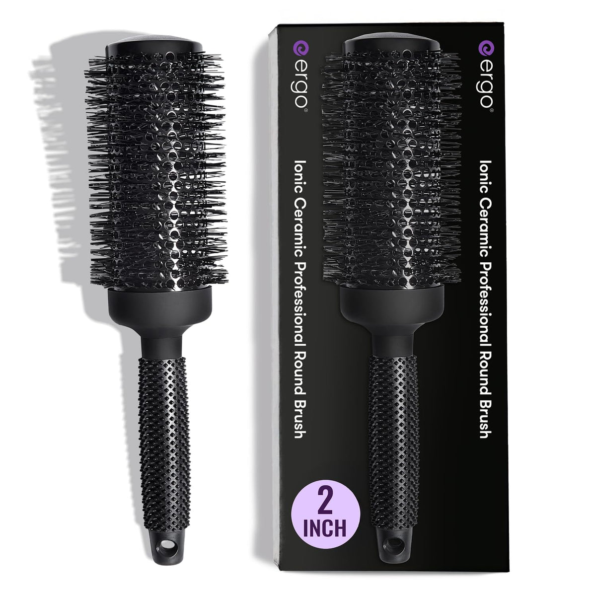 ERGO Ceramic Ionic Round Brush blowout closeup for salon-quality results.
