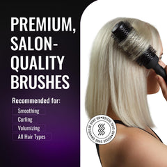 ERGO Ceramic Ionic Round Brush in use with smooth, glossy styling.