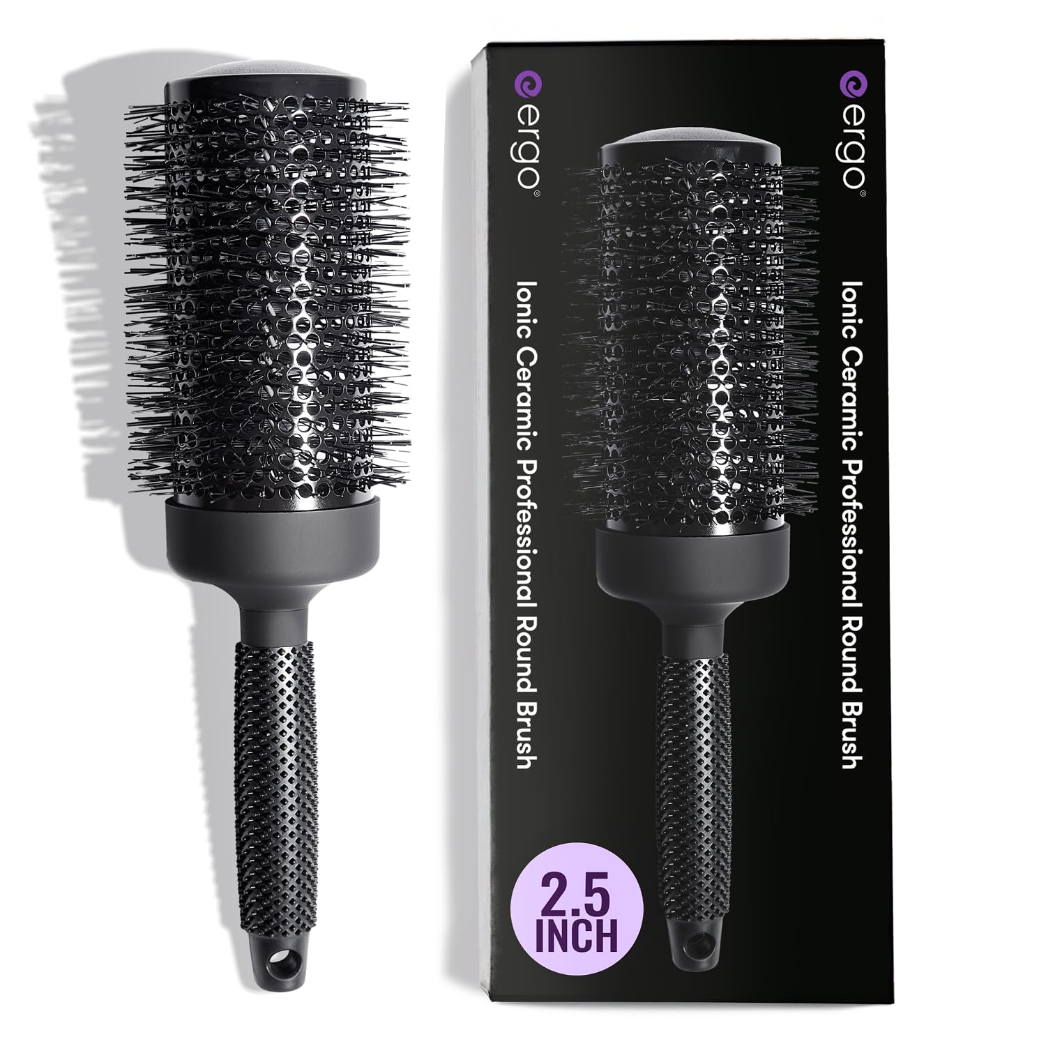 ERGO ER65 ceramic round brush with 2.5-inch barrel for salon blowouts