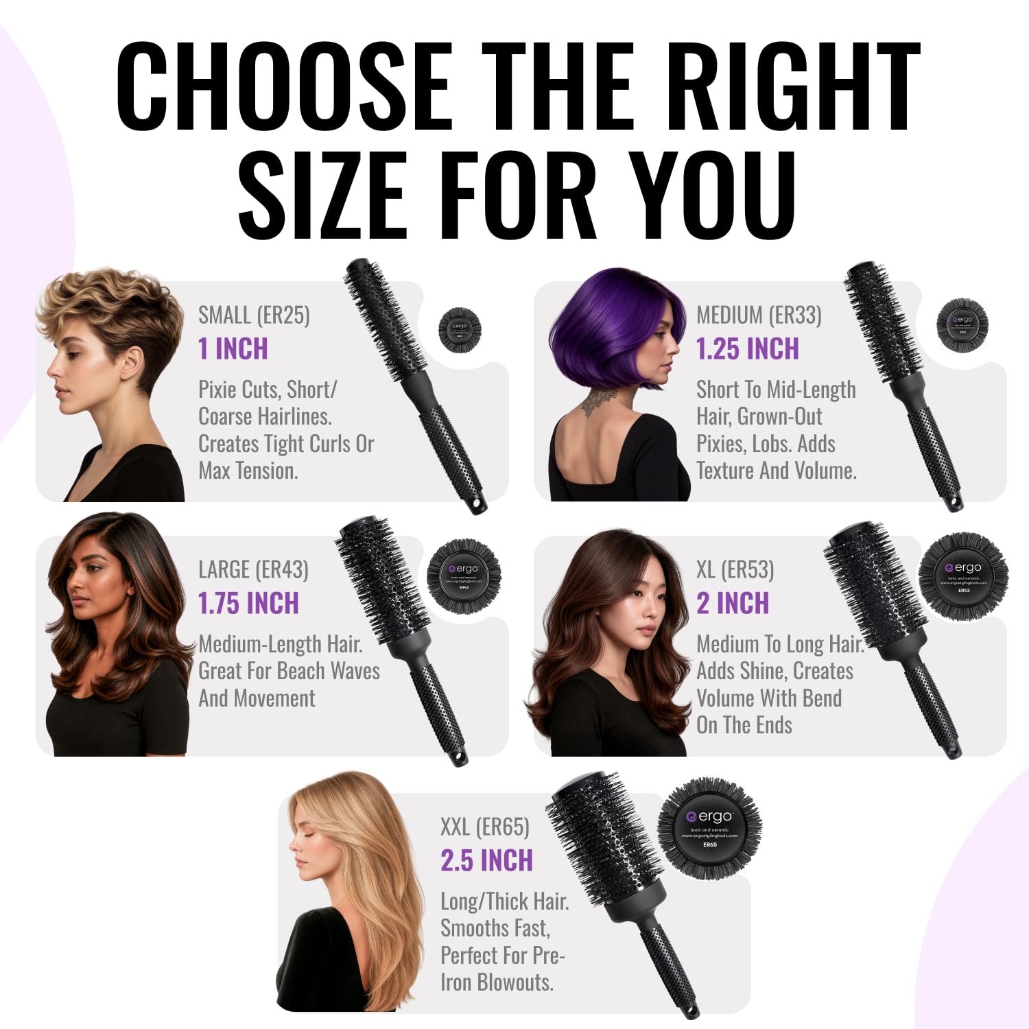 ERGO ER65 ceramic barrel with tourmaline for reduced frizz and shine
