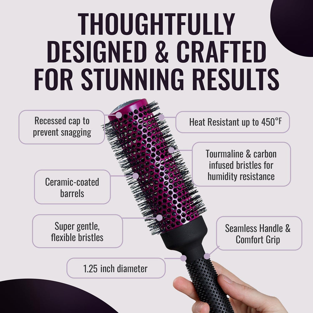 ERGO blowout brush withstands up to 450°F for reliable heat styling.
