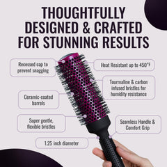 ERGO blowout brush withstands up to 450°F for reliable heat styling.