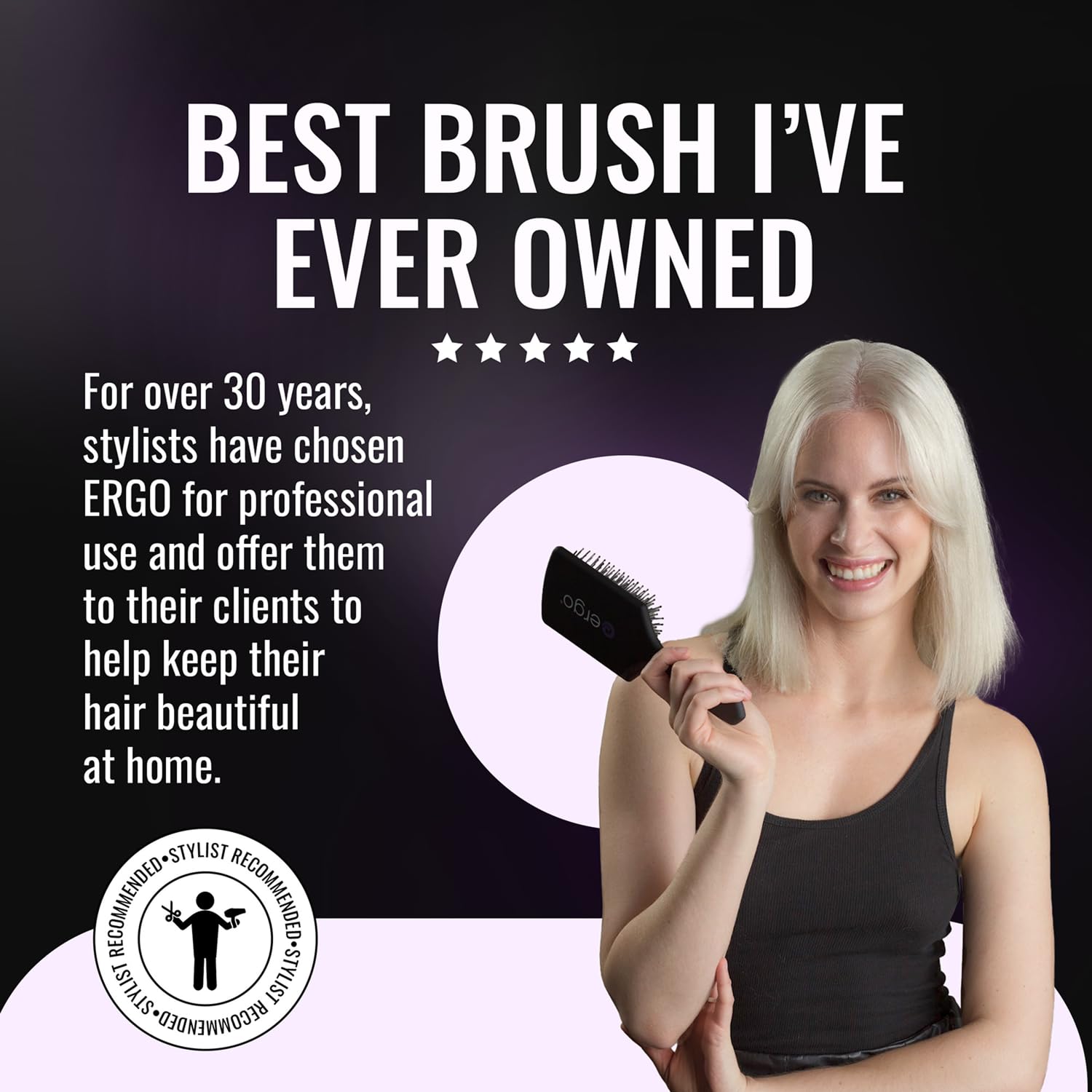 ERGO Soft-touch handle highlights ergonomic design for comfort.