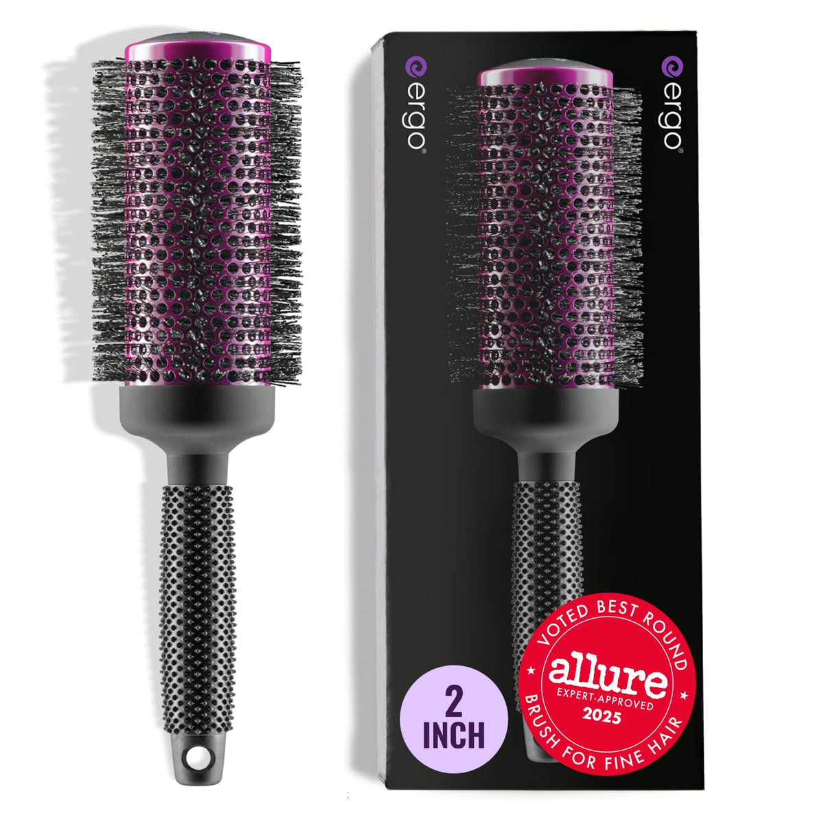 ERGO Super Gentle Round Brush close-up on bristles for gentle detangling in delicate hair.