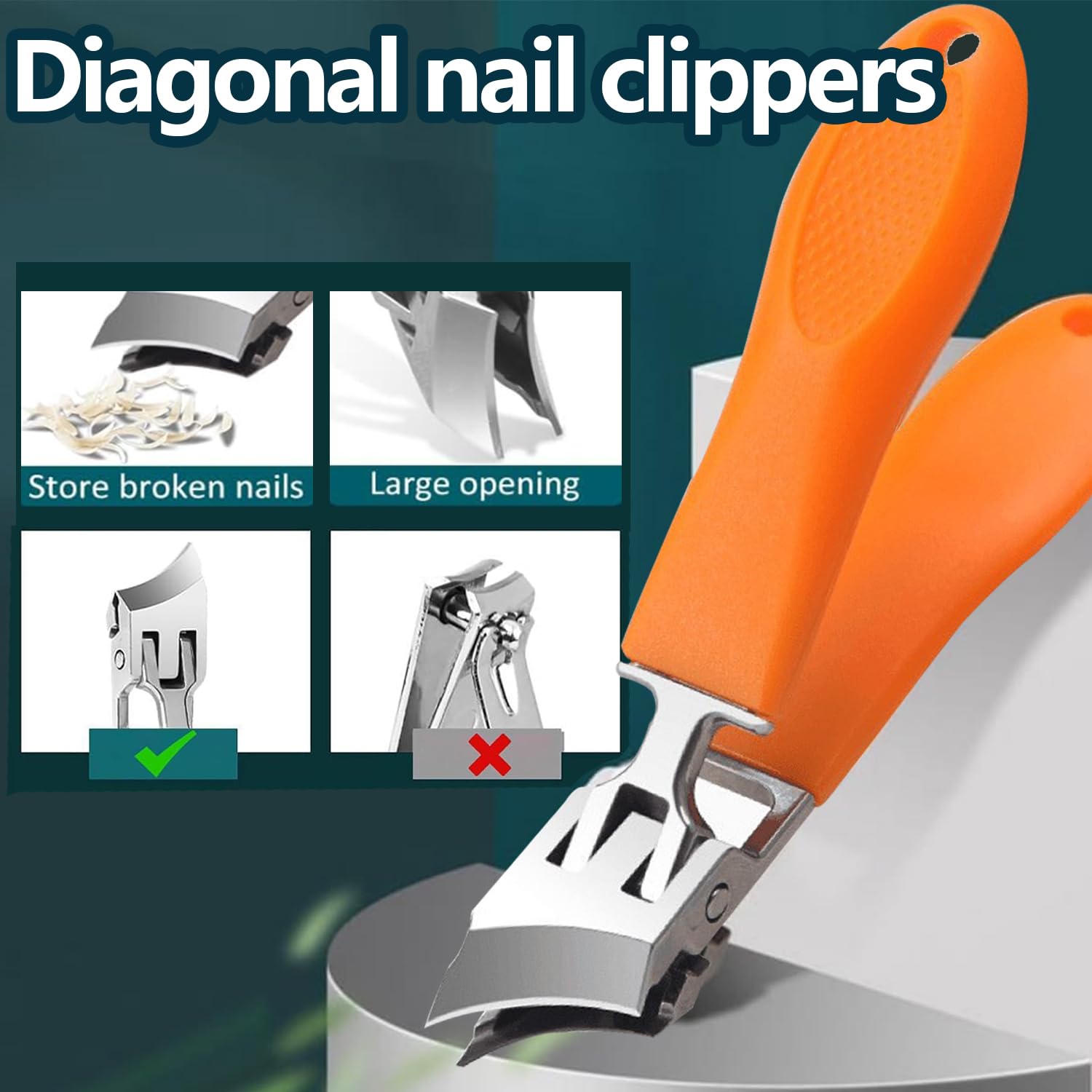 The 2PCS Wide Jaw Opening Anti-Splash Slanted Nail Clipper offers ergonomic non-slip handle for comfort.