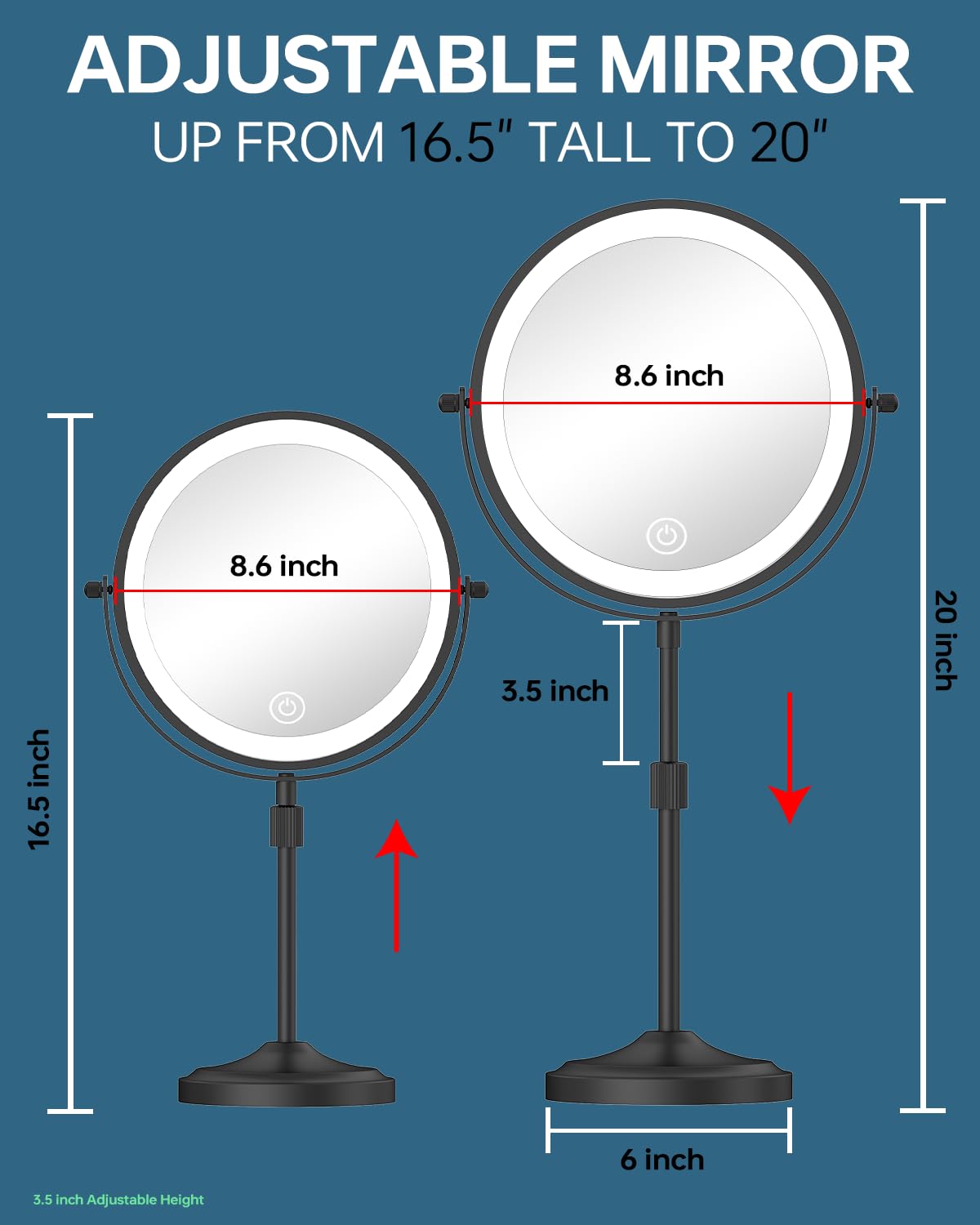 Erlingeryi rechargeable mirror with 5000mAh battery for cordless use throughout the day.
