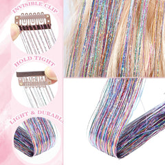 EROADE fairy tinsel extensions in pink and multicolor add festive shine.