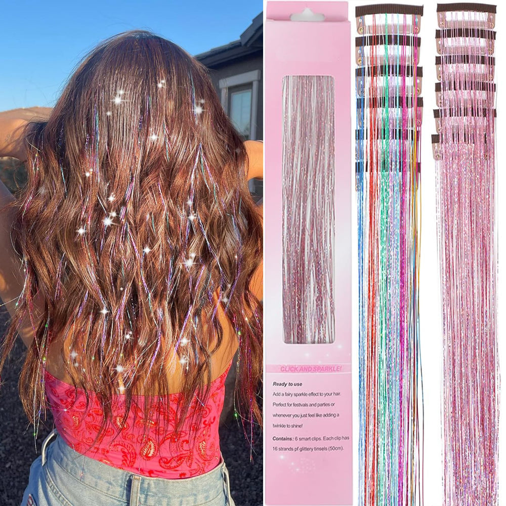 EROADE hair tinsel clip-in 22 inch kit for instant sparkle during daily styling.