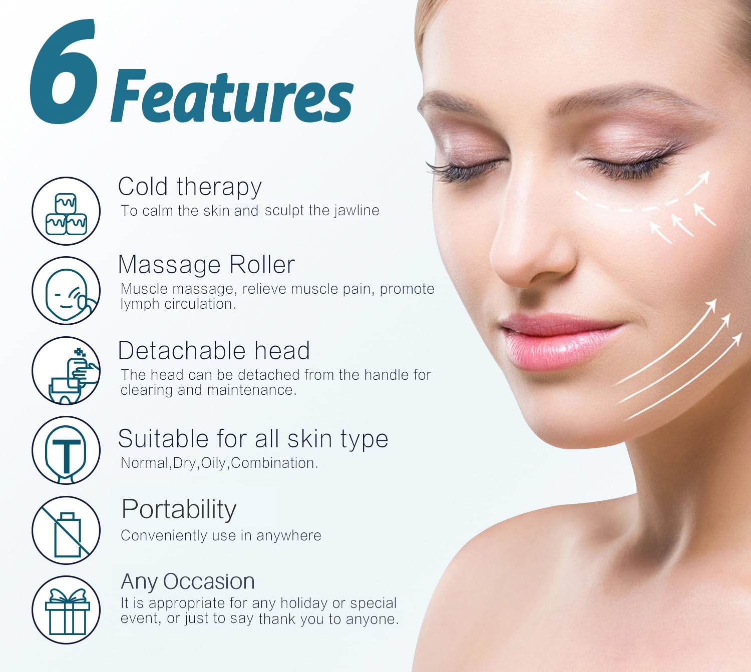 ESARORA Ice Roller used during mask care tightens pores and soothes skin.