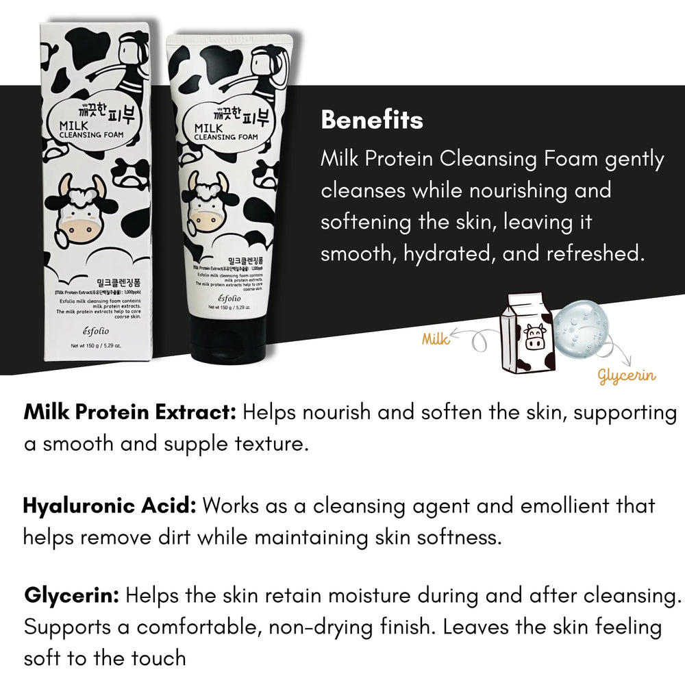 Esfolio Milk Cleansing Foam face after wash shows soft, hydrated skin.