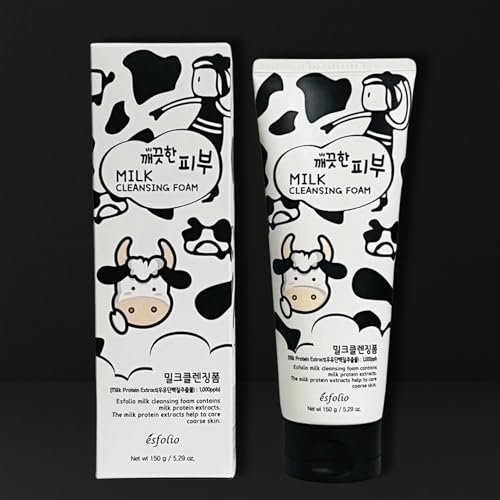 Esfolio Milk Cleansing Foam pump action shows easy dispense for daily skincare routine.