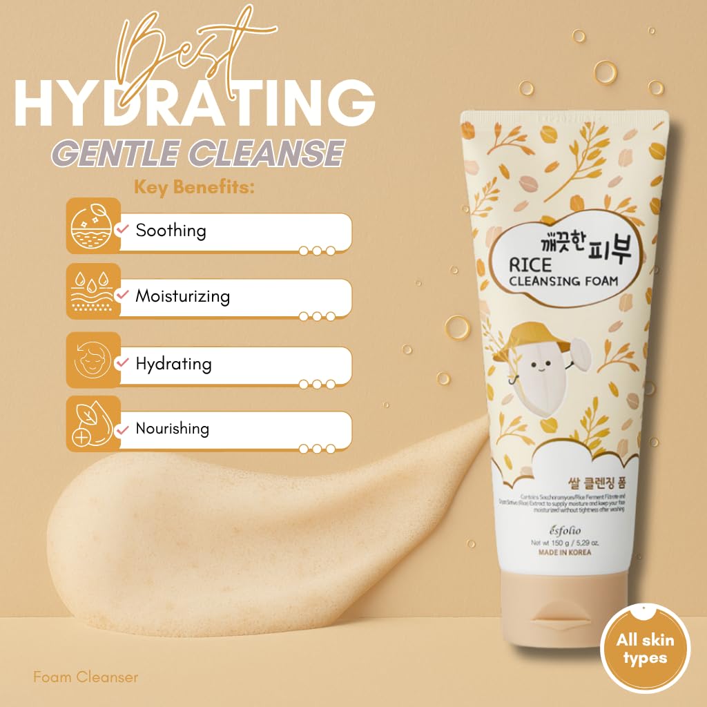 Esfolio Rice Cleansing Foam closeup-lather shows a gentle, effective cleanse.
