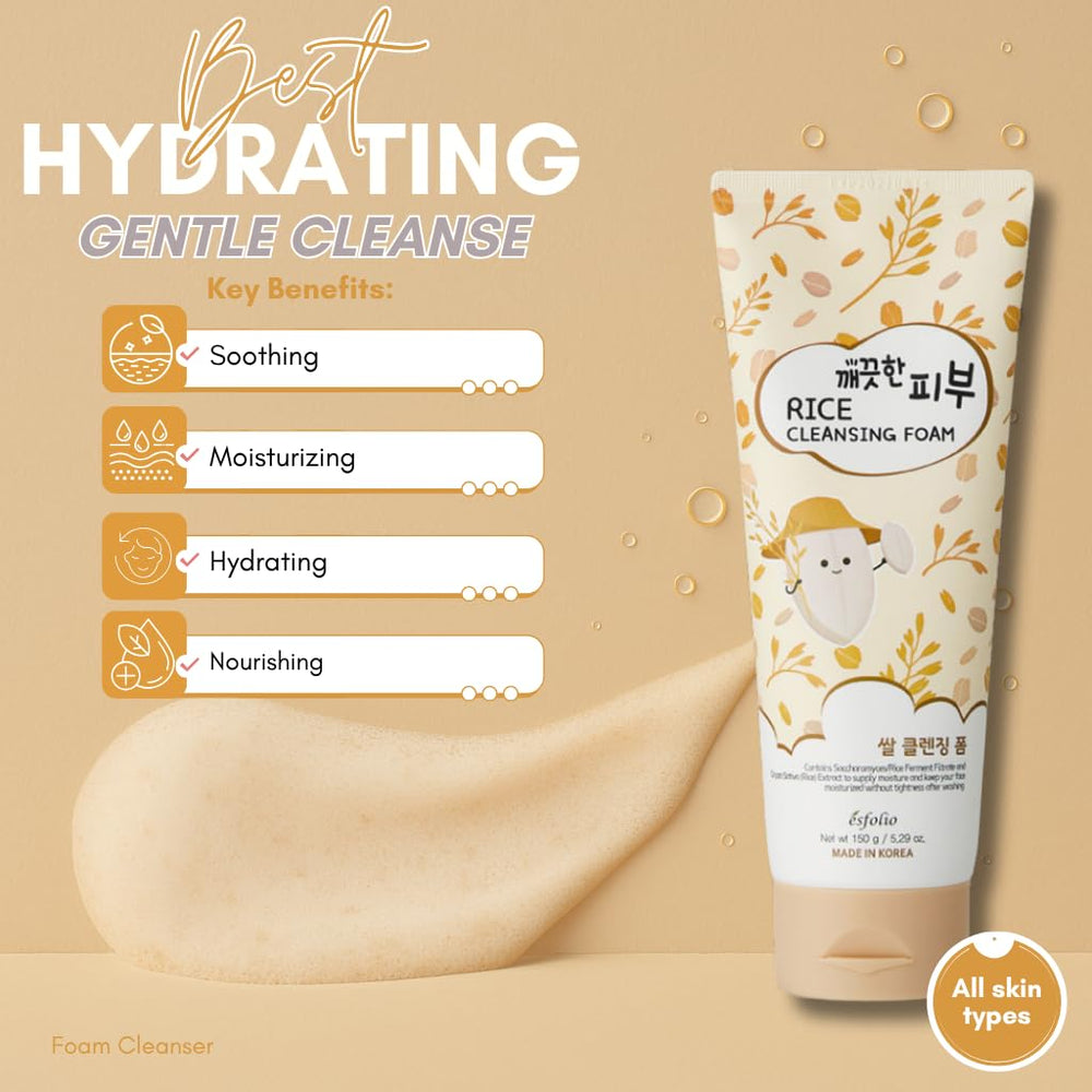 Esfolio Rice Cleansing Foam closeup-lather shows a gentle, effective cleanse.