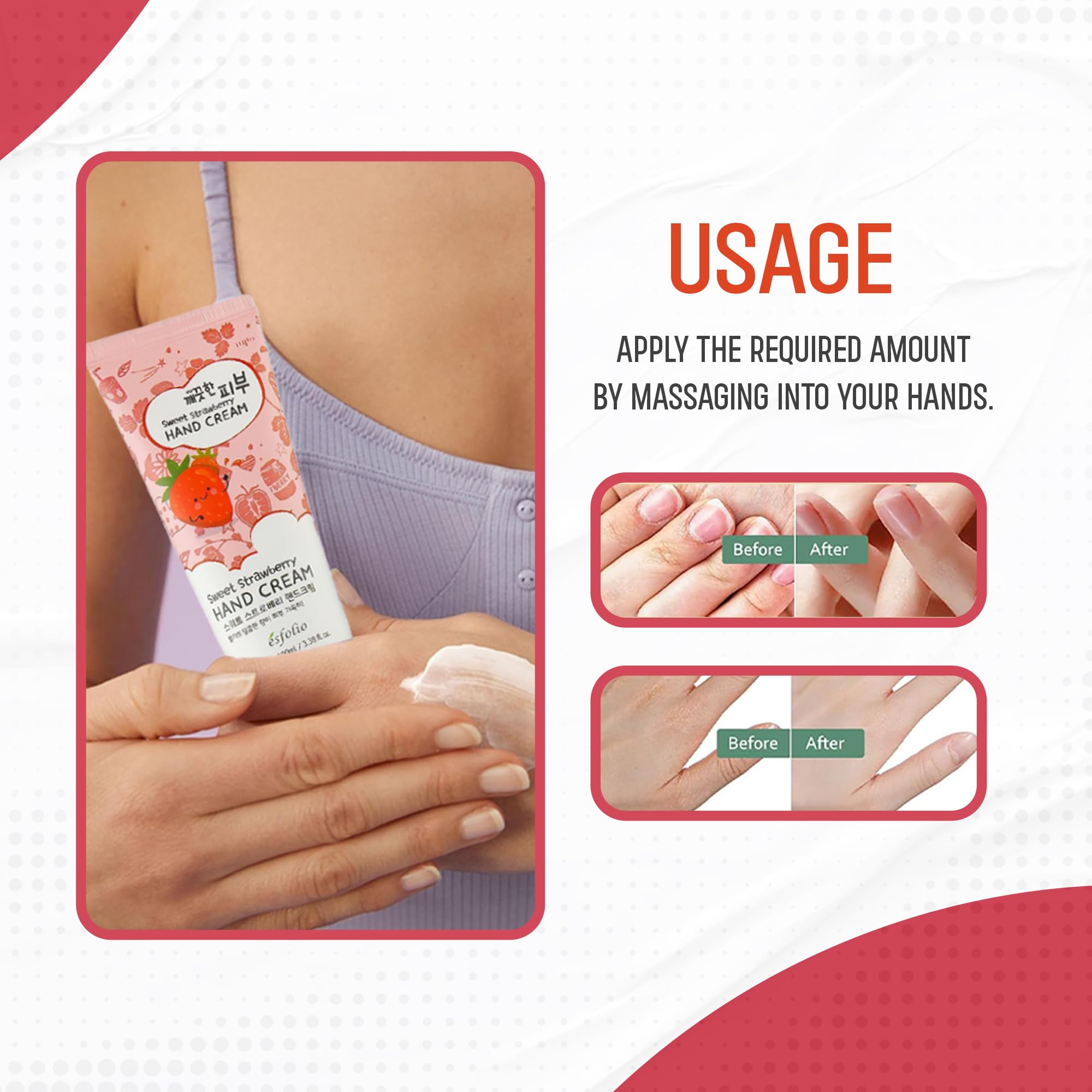Esfolio Crema de Manos Dulce de Fresa, envase de 100 ml, perfecto para bolso o viaje.
